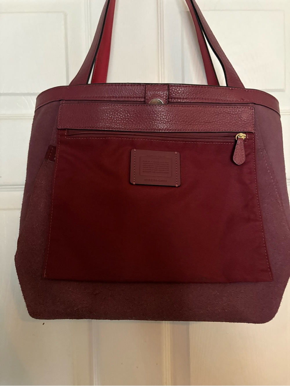 Coach Red Leather Tote with Embossed Coach Carriage - Picture 4 of 5
